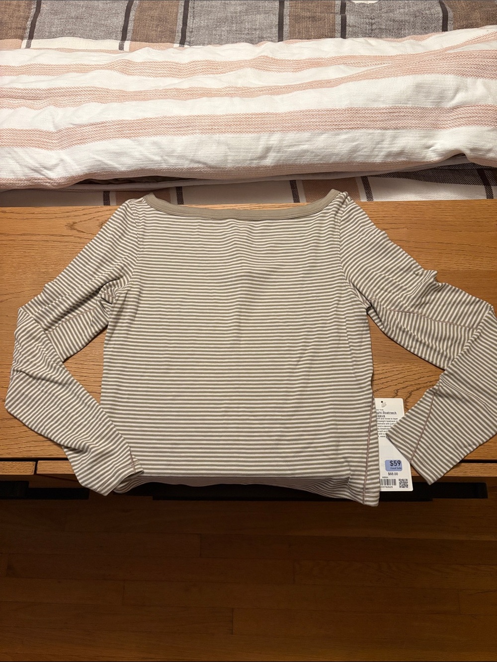 lululemon athletica Beige and White Striped Long-Sleeve Top